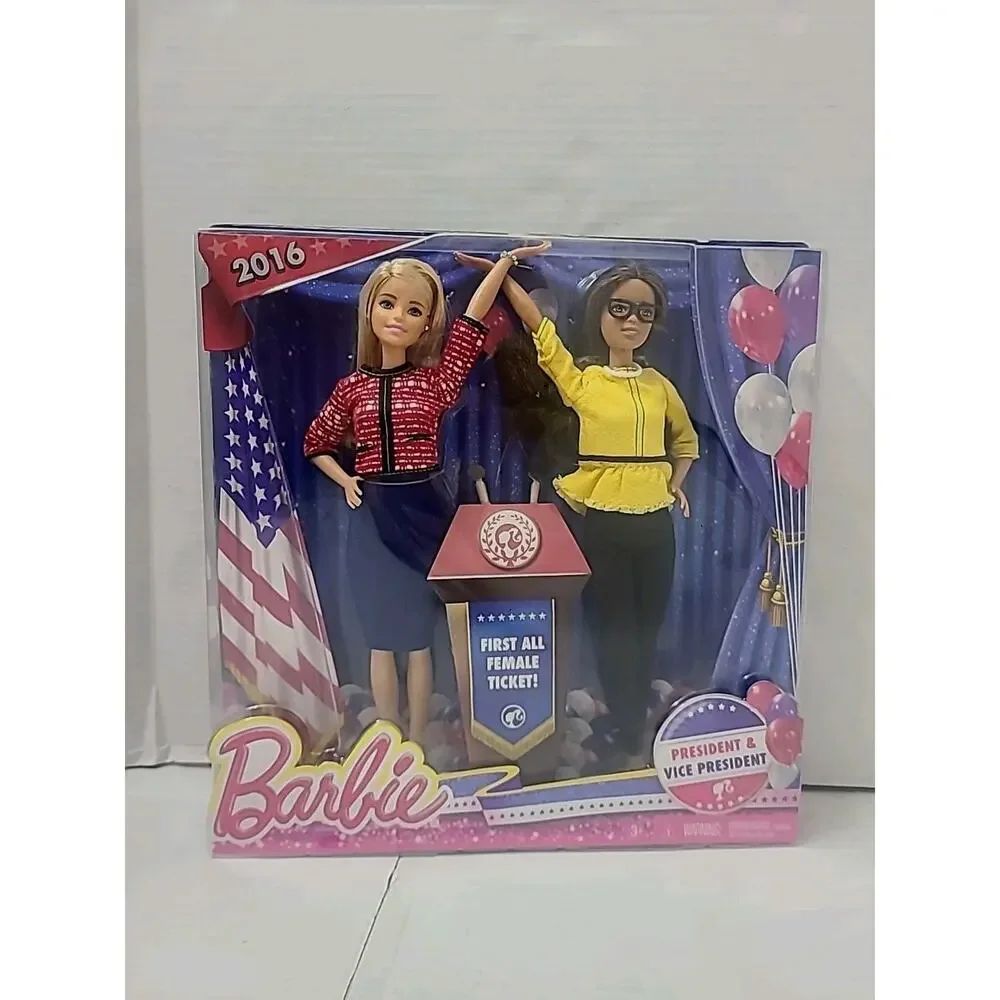 2016 Barbie President & Vice President Doll Gift Set First All Female Ticket NIB